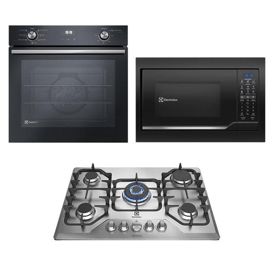 Imagem de Kit Cozinha Profissional Electrolux: Forno Elétrico de Embutir 80L OE8EH + Micro-ondas de Embutir 34L ME3EP + Cooktop 5 Bocas GF75X / "220V"