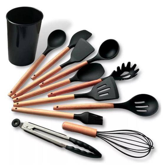 Imagem de Kit Cozinha Silicone 12 Peças Com Suporte Bambu (pa)