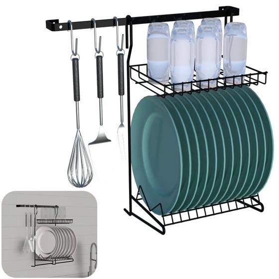 Kit Cozinha Suspensa 5 Peças Escorredor Gancho Barra Parede Elegance Preto - KIT 01 Dicarlo Imagem de Kit Cozinha Suspensa 5 Peças Escorredor Gancho Barra Parede Elegance Preto - KIT 01 Dicarlo