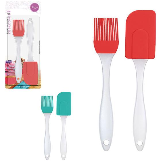 Imagem de Kit Cozinha Utensílios Cozinha Confeitaria Bolo 2 Peças Silicone Espátula E Pincel