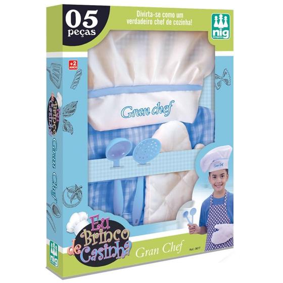 Imagem de Kit Cozinheiro Infantil Gran Chef Azul Nig Brinquedos 0617