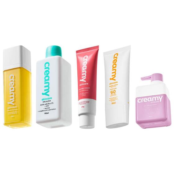 Imagem de Kit Creamy Acido latico 30ml, Acido Salicilico 90ml, Emulsão 180ml, Calming cream 40g, Protetor solar 50ml