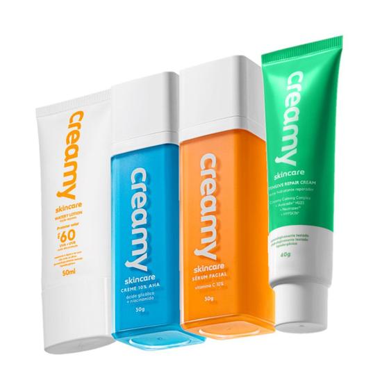 Imagem de Kit Creamy Skincare Vitamina C Glocólico Hidratante Reparador Protetor Facial FPS60 (4 produtos)
