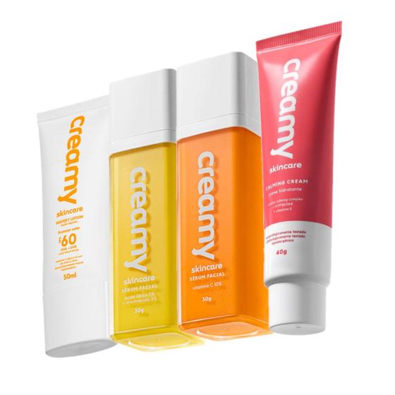 Imagem de Kit Creamy Skincare Vitamina C Lático Hidratante Calming Cream Protetor Facial FPS60 (4 produtos)