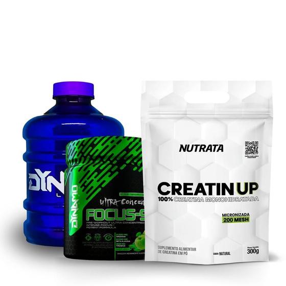 Imagem de Kit Creatin Up 100% Pura 300G+Pré-Treino Focus-9 210G+Galão