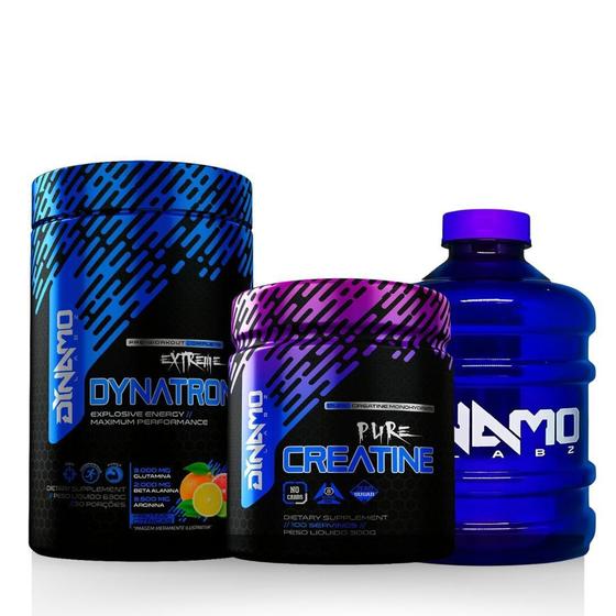 Imagem de Kit Creatina 100% Pura 300G + Dynatron 630G + Galão Dynamo