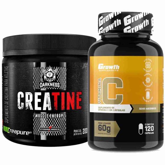 Imagem de Kit Creatina 200g Creapure Integral + Vitamina C 120 Caps Growth