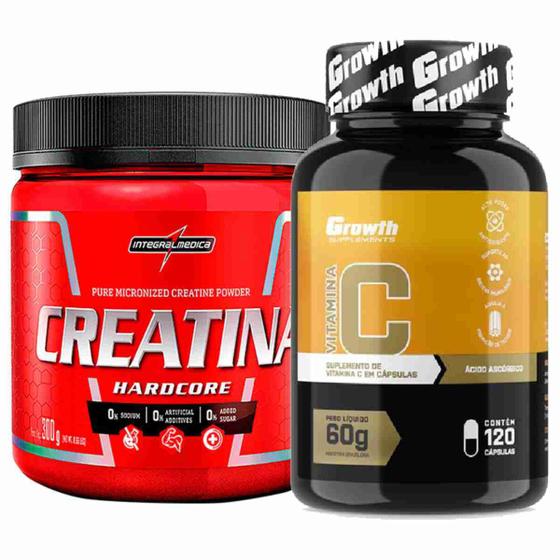 Imagem de Kit Creatina 300g Integral + Vitamina C 120 Caps Growth