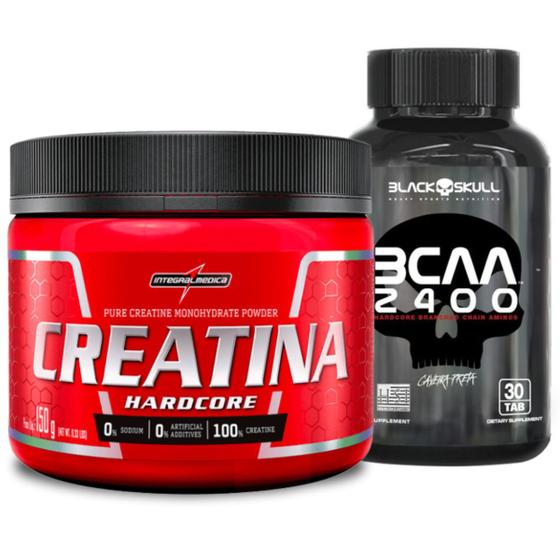 Imagem de Kit Creatina Pura 150g Integral + Bcaa 30 Caps Black Skull