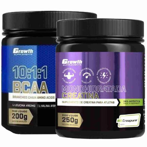 Imagem de Kit Creatina Pura 250g Creapure + Bcaa em Pó 10:1:1 200g Growth