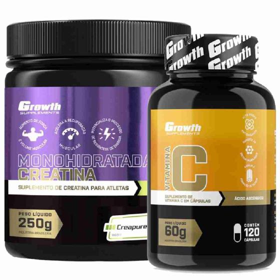 Imagem de Kit Creatina Pura 250g Creapure + Vitamina C 120 Caps Growth