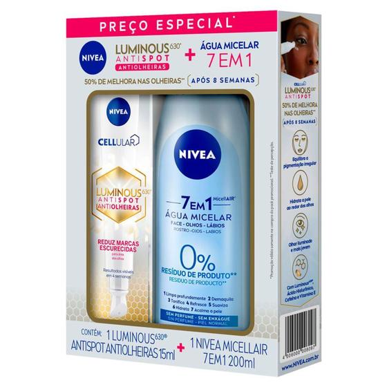 Imagem de Kit CreCellular Luminous 630º Antispot Antiolheiras 15ml e Água Micelar Nivea MicellAir 7 em 1 200ml