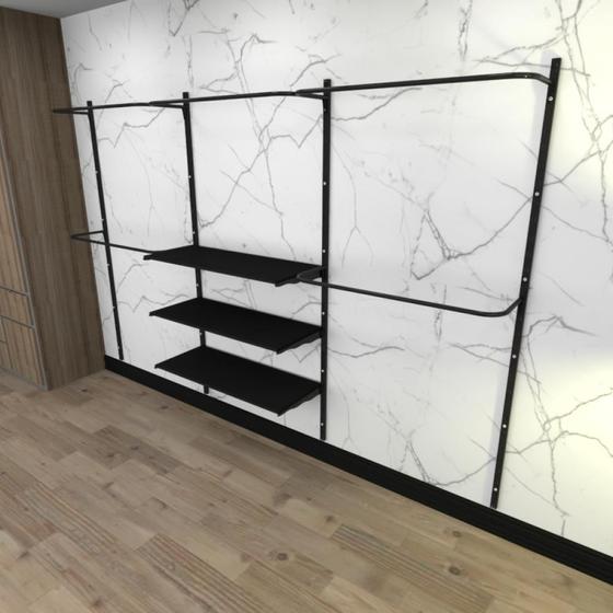 Imagem de Kit cremalheiras e araras para loja com 18 peças regulável 300x200 cm cor preto modelo clst2ljp361