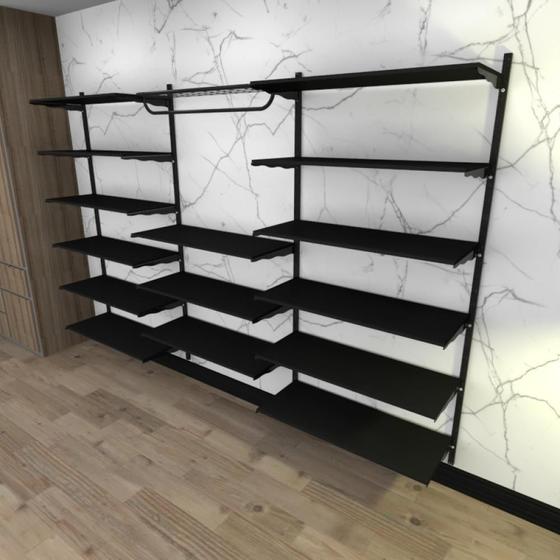 Imagem de Kit cremalheiras e araras para loja com 50 peças regulável 300x200 cm cor preto modelo clst2ljp402