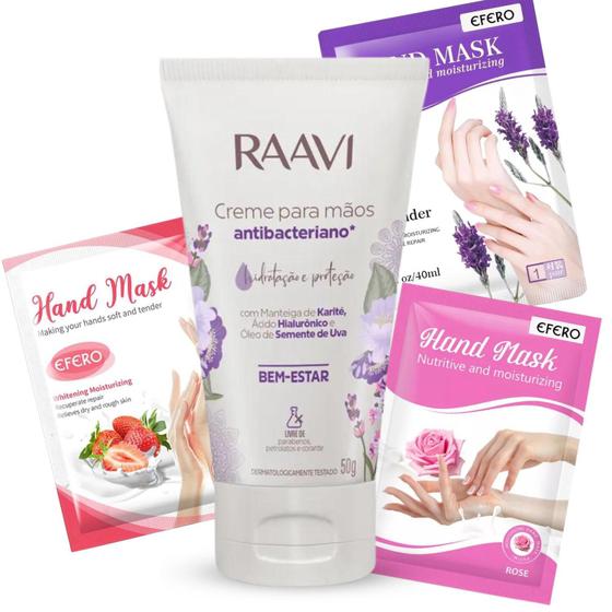 Imagem de Kit Creme Antibacteriano p/ Mãos Bem-Estar Raavi 50g + Luvas Efero Original