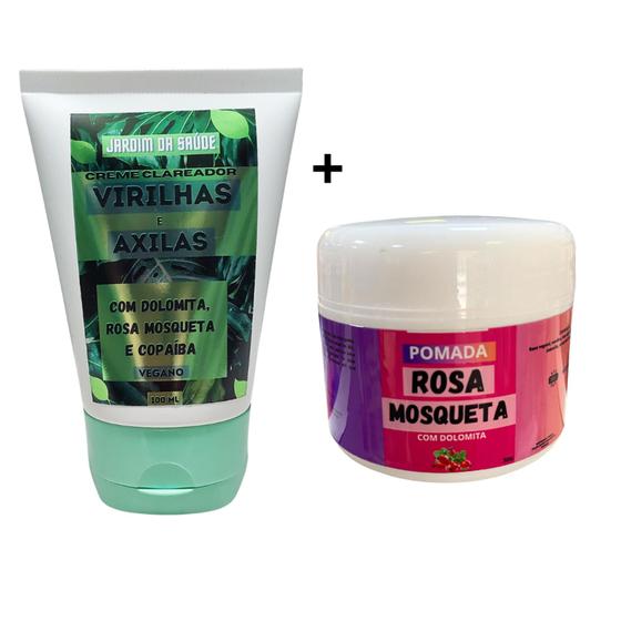 Imagem de Kit Creme Clareador de Virilhas a Axilas + Pomada de Rosa Mosqueta Clareia manchas na pele