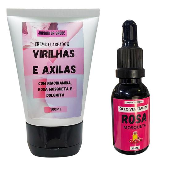 Imagem de Kit Creme Clareador de Virilhas e axila + óleo de Rosa Mosqueta 100% Puro 30ml