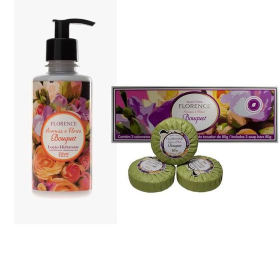 Imagem de kit Creme de Pele Florence 250ml 3 Sabonetes Bouquet 80g Aromas e Flores