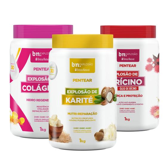 Imagem de Kit Creme de Pentear Explosão de Colágeno  Karité  Rícino 1Kg