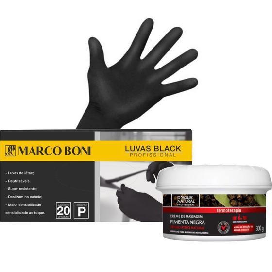 Imagem de Kit creme de pimenta negra 300g e 10 pares luvas latex p proteção marco boni