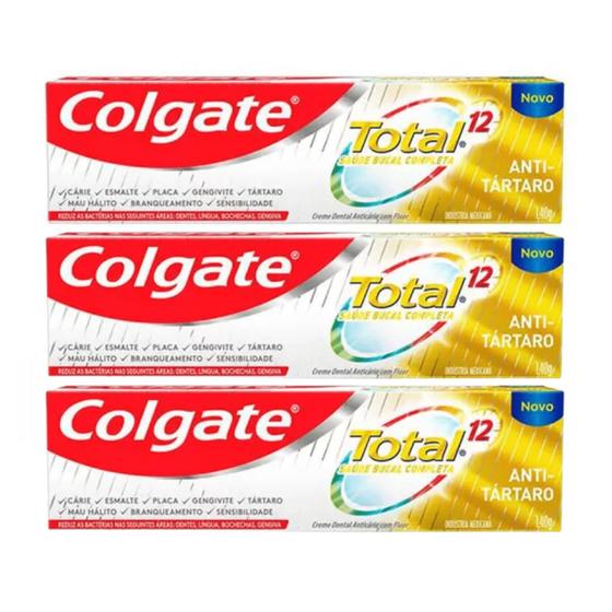 Kit Creme Dental Colgate Total 12 Anti-tártaro 140g 3 Unidades Menor preço em Kit Creme Dental Colgate Total 12 Anti-tártaro 140g 3 Unidades