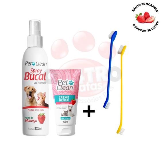 Imagem de Kit Creme Dental + Escova de Dente Spray Bucal para caes e gatos Pet Clean sabor tutti frutti