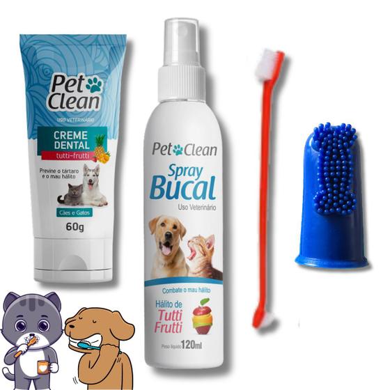 Imagem de kIT Creme Dental Tutti Frutti e Spray Tutti Frutti Pet Clean Acompanha Dedeira Flexível e Escova Dupla cores sortidas pa