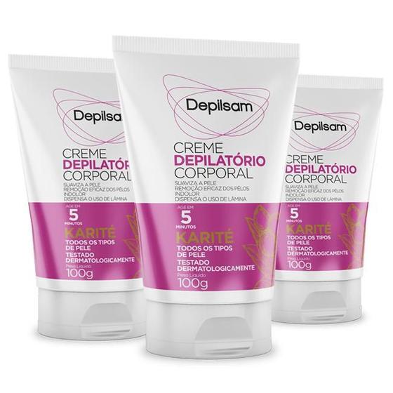 Imagem de Kit Creme Depilatório Corporal Depilsam Karité 100G com 3 unidades