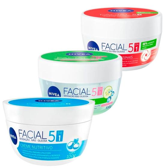 Imagem de Kit Creme Facial Antissinais +  Creme Facial Cuidado Nutritivo + Creme Facial Ácido Hialurônico Nivea 100g