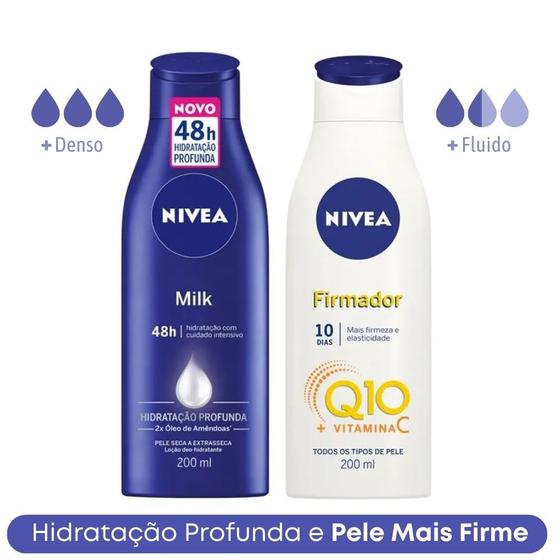 Imagem de Kit Creme Hidratante Corporal Intenso MILK 200ml + Creme Hidratante Corporal Firmador com Vitamina C 200ml Nivea