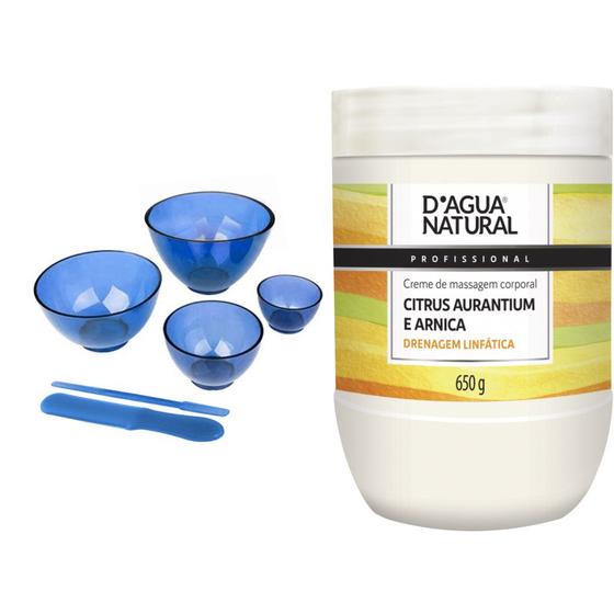 Imagem de Kit creme massagem citrus aurantium e arnica 650g kit cubeta  espatula azul para aplicação de cremes