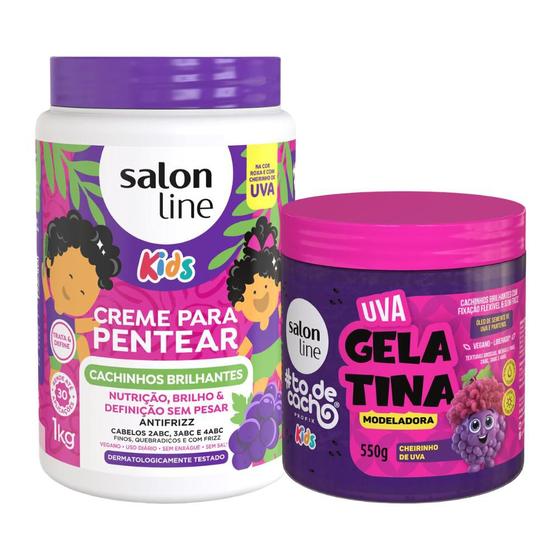 Imagem de Kit Creme Pentear E Gelatina Cachinhos Cheiro Uva Salon Line