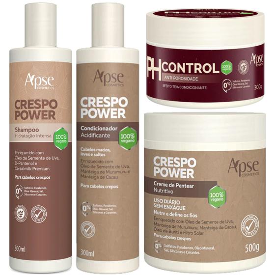 Imagem de Kit Crespo Power Apse Porosidade Shampoo + Condicionador + Creme Pentear + Mascara Ph Control 300g