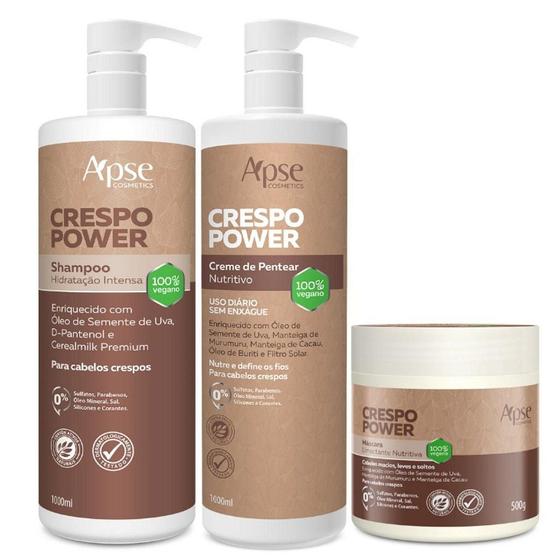 Imagem de Kit Crespo Power com Shampoo, Máscara e Creme de Pentear Apse Cosmétics - 3 Itens