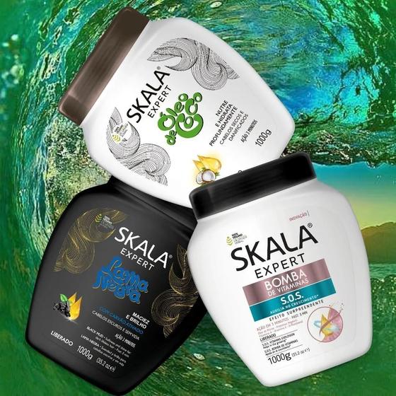 Kit Cronograma Capilar Skala - Lama Negra - SOS Bomba de Vitaminas - Óleo de Coco Menor preço em Kit Cronograma Capilar Skala - Lama Negra - SOS Bomba de Vitaminas - Óleo de Coco
