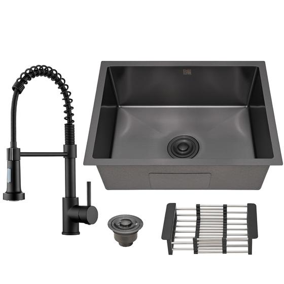 Imagem de Kit Cuba Aço Inox C/ Torneira Flexível Gourmet Cozinha Black