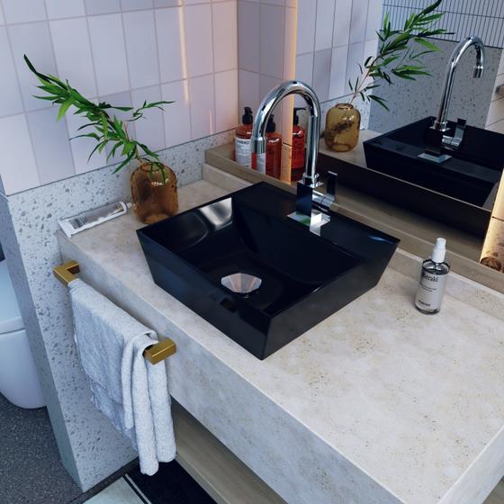 Imagem de Kit Cuba Aq33 Volcano com Torneira Luxo e Válvula Click com Sifão e Flexível Preto