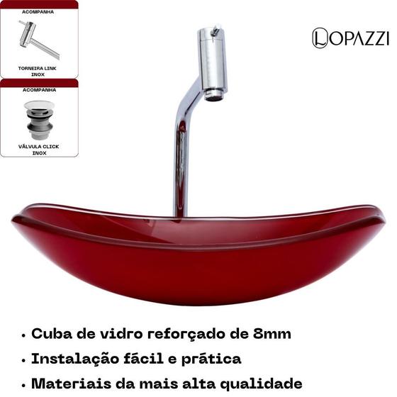 Imagem de Kit cuba chanfrada 47cm com torneira link cromada e válvula click up p/ banheiros e lavabos - várias cores