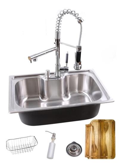 Imagem de Kit Cuba Cozinha Gourmet Inox + Torneira Monocomando + Tábua