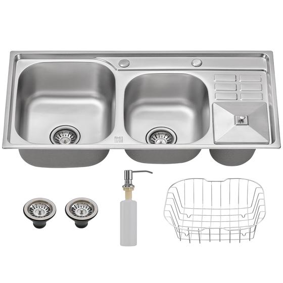 Imagem de Kit Cuba Cozinha Gourmet Pia Aço Inox Acessórios Lixeira