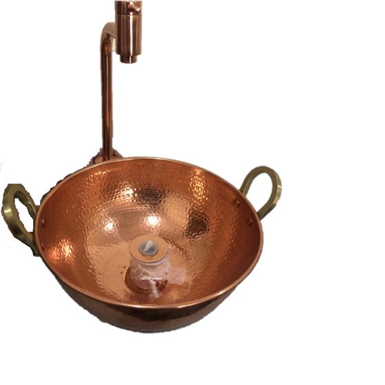 Imagem de Kit cuba de cobre com alças, Torneira e válvula 15 litros 41 cm