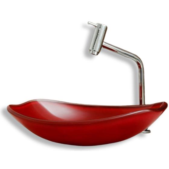 Imagem de Kit Cuba de Vidro Banheiro Lavabo Oval Chanfrada 47cm com Torneira Link Cromada e Válvula Click