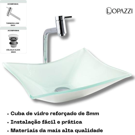 Imagem de Kit cuba de vidro retangular com torneira link cromada e válvula click up