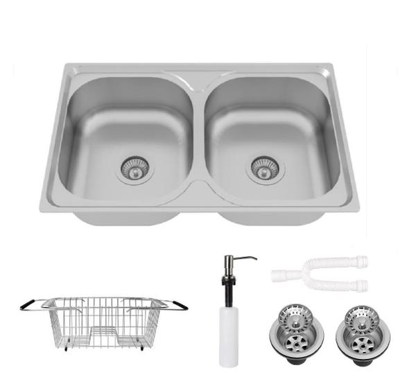 Imagem de Kit Cuba Dupla inox  78x48x19  com acessórios