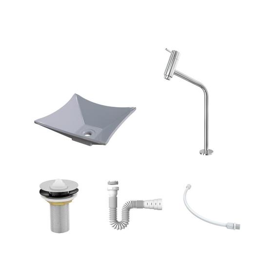 Imagem de Kit Cuba L30 C/Torneira Link 1062 Metal + Válvula 1'' (2,6cm) + Sifão Pvc + Flexível