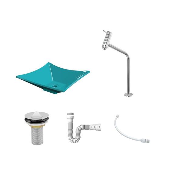 Imagem de Kit Cuba L34 C/Torneira Link 1062 Metal + Válvula 1'' (2,6cm) + Sifão Pvc + Flexível