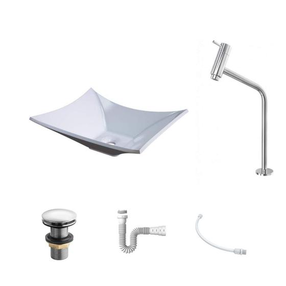 Imagem de Kit Cuba L38 C/Torneira Link 1062 Metal + Válvula Click 1''G + Sifão Pvc + Flexível Branca