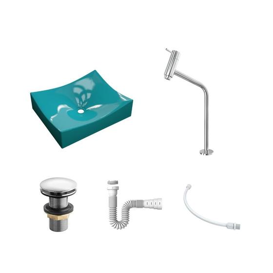 Imagem de Kit Cuba ML44 C/Torneira Link 1062 Metal + Válvula Click 1''G + Sifão Pvc + Flexível