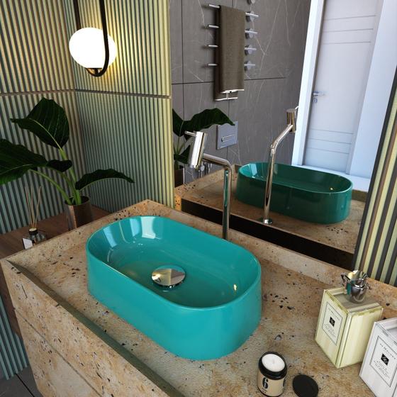 Imagem de Kit Cuba Ov42 Laila com Torneira Link 1062 e Válvula Click com Sifão e Flexível Azul Turquesa