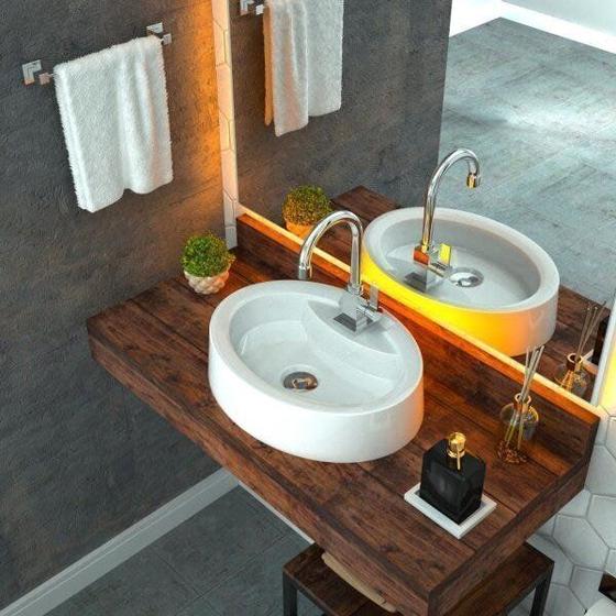 Imagem de Kit Cuba OV43 com Torneira Luxo 1195 Metal e Válvula Click 1 Polegada B e Sifão Cromado e Flexível C